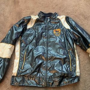 Shiny Black Zip up Windbreaker.